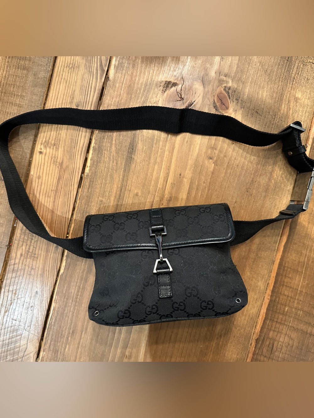 Gucci Black GG Canvas Belt Bag with Silver-Tone Hardware